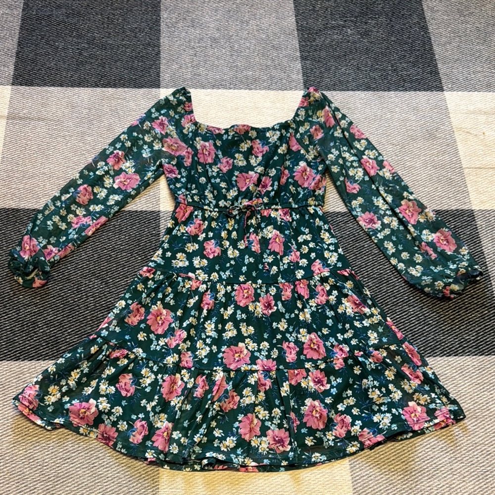 Floral Green and Pink Kids Dress